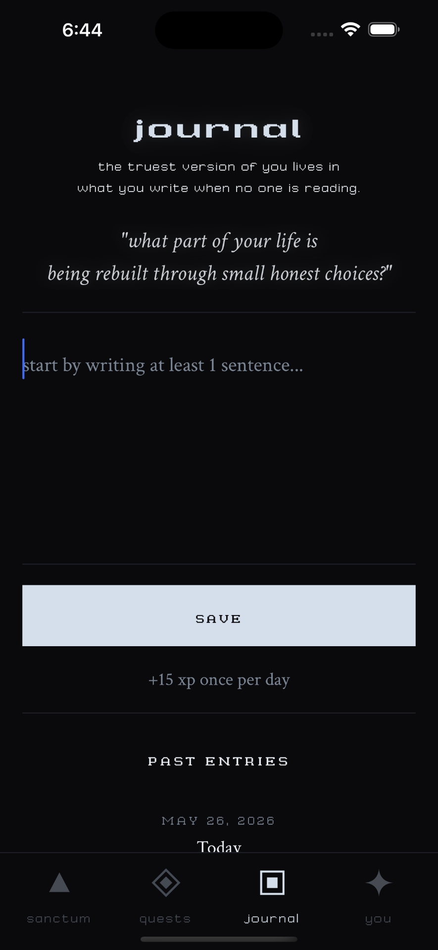 Ascend Soul reflection journal screen.